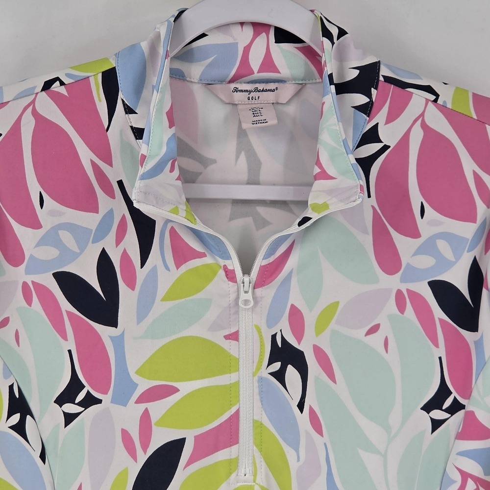 Tommy Bahama Golf Jacket Womens Large Floral 1/4 Zip Stretch Thumbholes